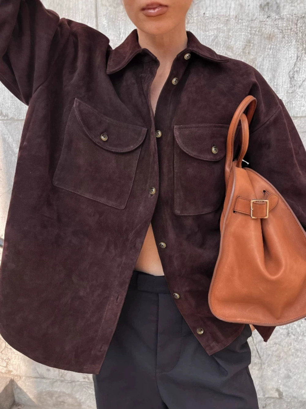 Forever 21 Retro Maillard Brown Suede Lapel Spring Oversized Workwear Jacket